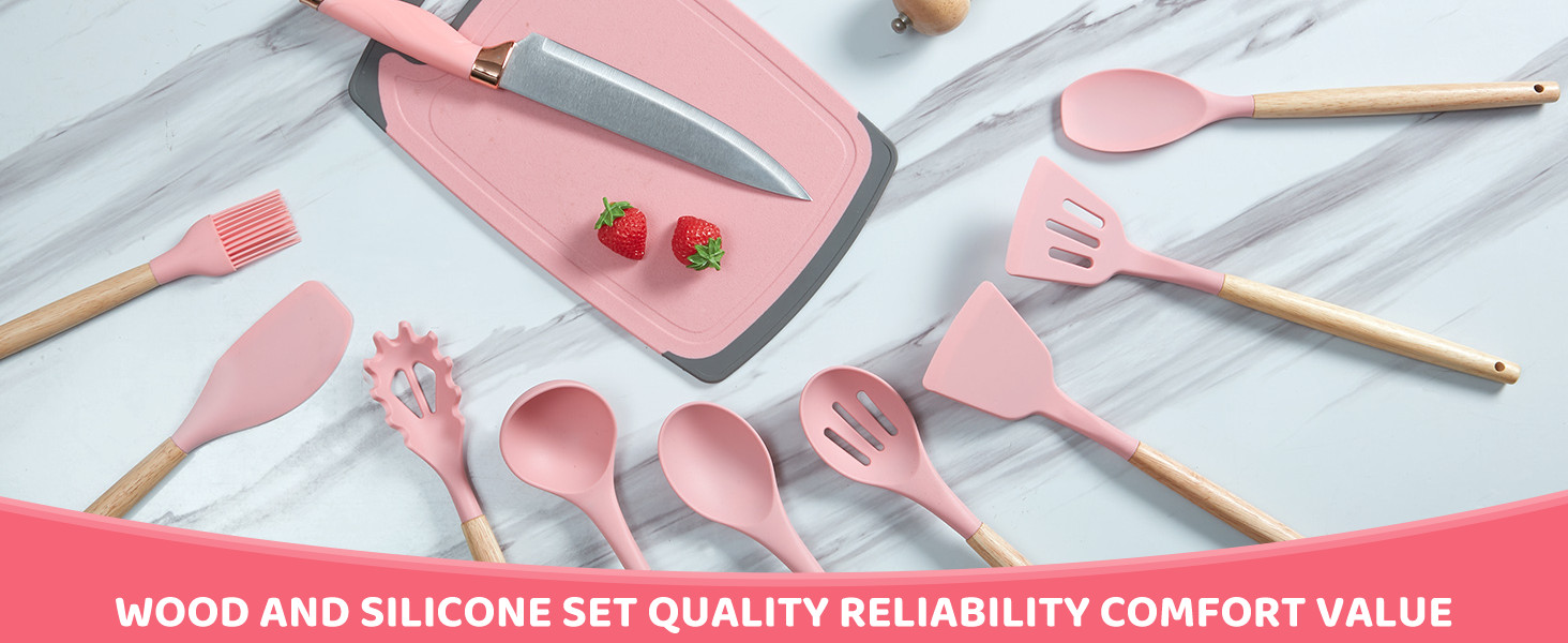 Набір кухонних аксесуарів 37 шт. з силікону, рожевий. Набір кухонних помічників, стійкий до високих температур, придатний для миття в посудомийній машині, з антипригарним покриттям