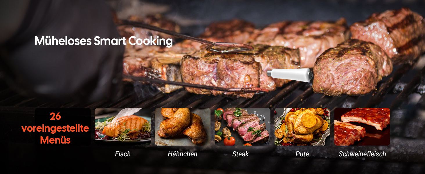 Термометр для м'яса Inkbird INT-11I-B: бездротовий, Bluetooth 5.4, водонепроникний (IP67), LCD-дисплей, для приготування на грилі, в духовці, мангалі, Airfryer