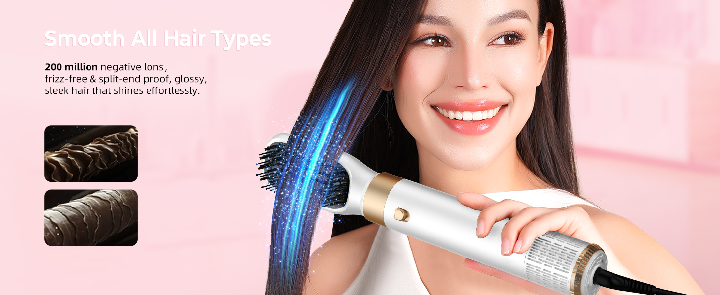 Atopskins Airbrush Haarstyler 5-в-1: Фен-щітка, стайлер для волосся, випрямляч, плойка, об'ємний фен (біло-сірий)