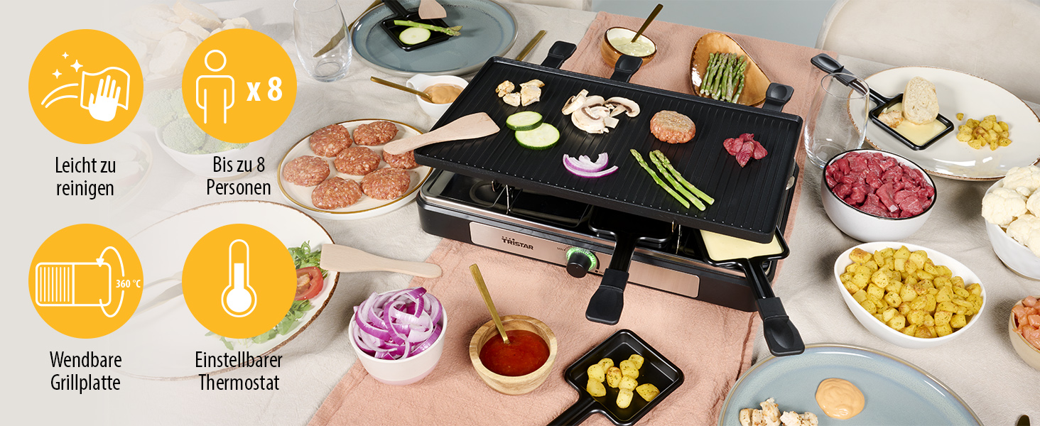 Ракле-набір Tristar RA-2748 – 3-в-1: ракле, гриль, сковорода, тепаньякі для 8 осіб, 1400 Вт, чорний