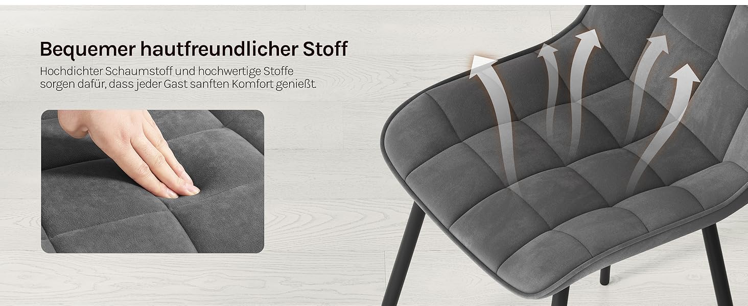 Набір обідніх стільців Woltu 4 шт., для вітальні, кухні, їдальні, м'який з підлокітником, з оксамитовою сидінням, металеві ніжки, до 150 кг, темно-сірий