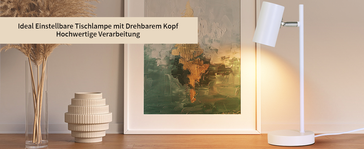 Настільна лампа для вітальні, спальні та офісу: поворотна 350°, цоколь GU10, металева, з вимикачем, білий (2 шт.)