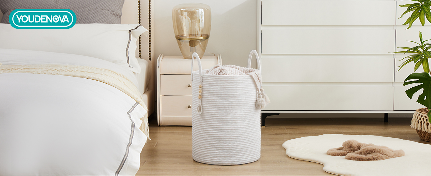 Кошик для білизни YOUDENOVA плетіний, 58L, ручний, з бавовни (білий)