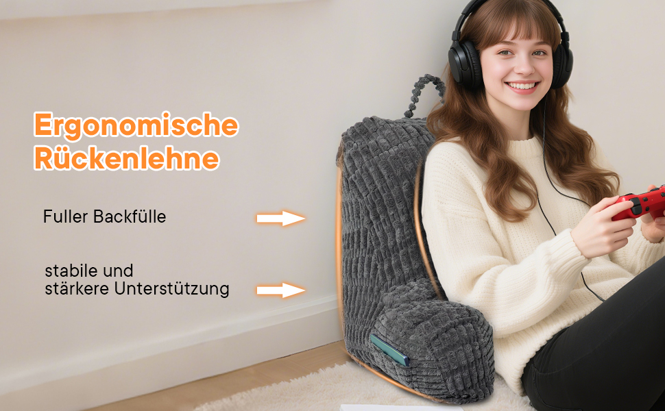 Подушка для читання в ліжко та на диван з підголовником, подушка-крісло для дорослих, м'яке крісло для відпочинку, перегляду телевізора та читання