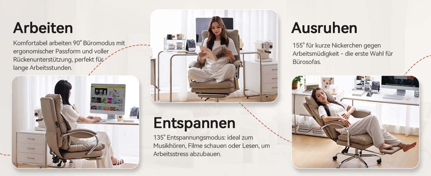 Офісний крісло EMIAH з підставкою для ніг, ергономічний крісло для офісу та дому, комп'ютерне крісло з PU шкіри, з підлокітниками та роликами (Хакі)