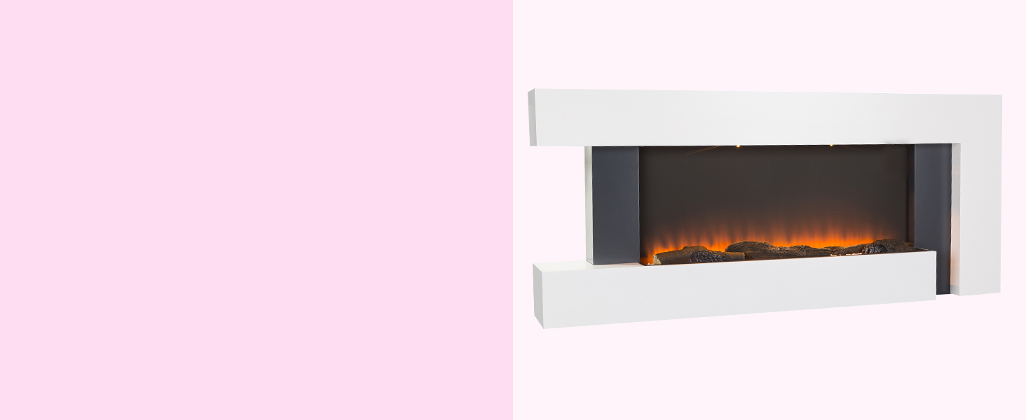 Електрокамін Klarstein Light & Fire 2 Smart з LED-полум'ям, 2000 Вт, настінний, з пультом та таймером, білий, економний, корпус MDF