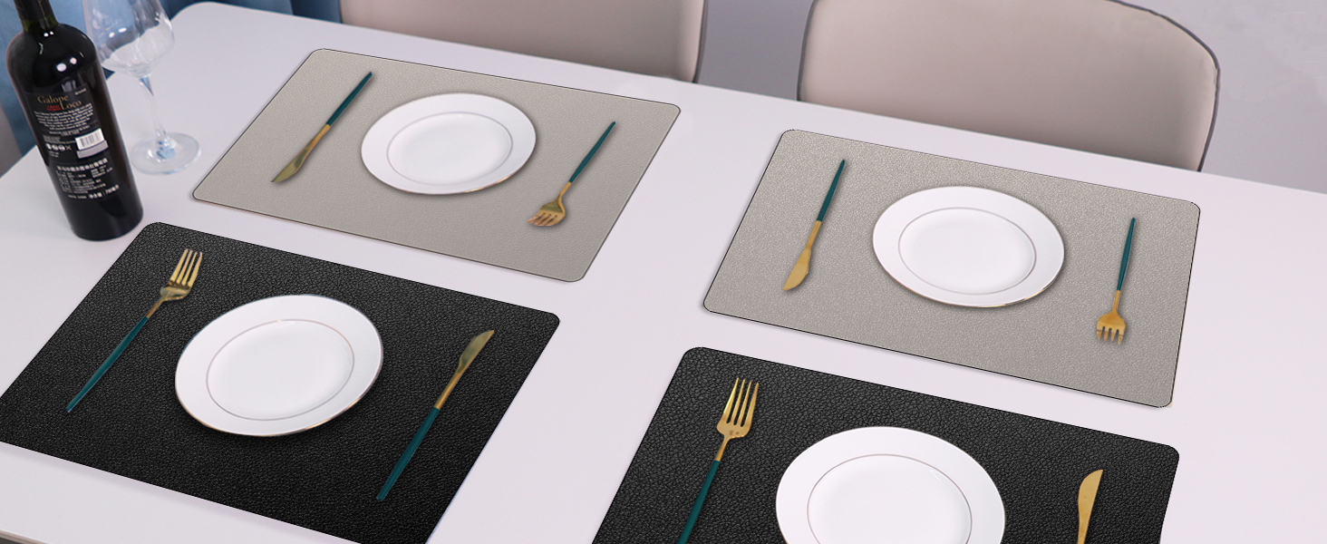 Набори підставки під тарілки 6 шт. з екошкіри, 43x30 см (червоний/сірий)