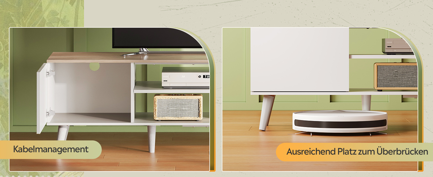 Тумба під телевізор WLIVE 160x40x47 см біла з двома дверцятами та відкритими полицями для вітальні, спальні, їдальні