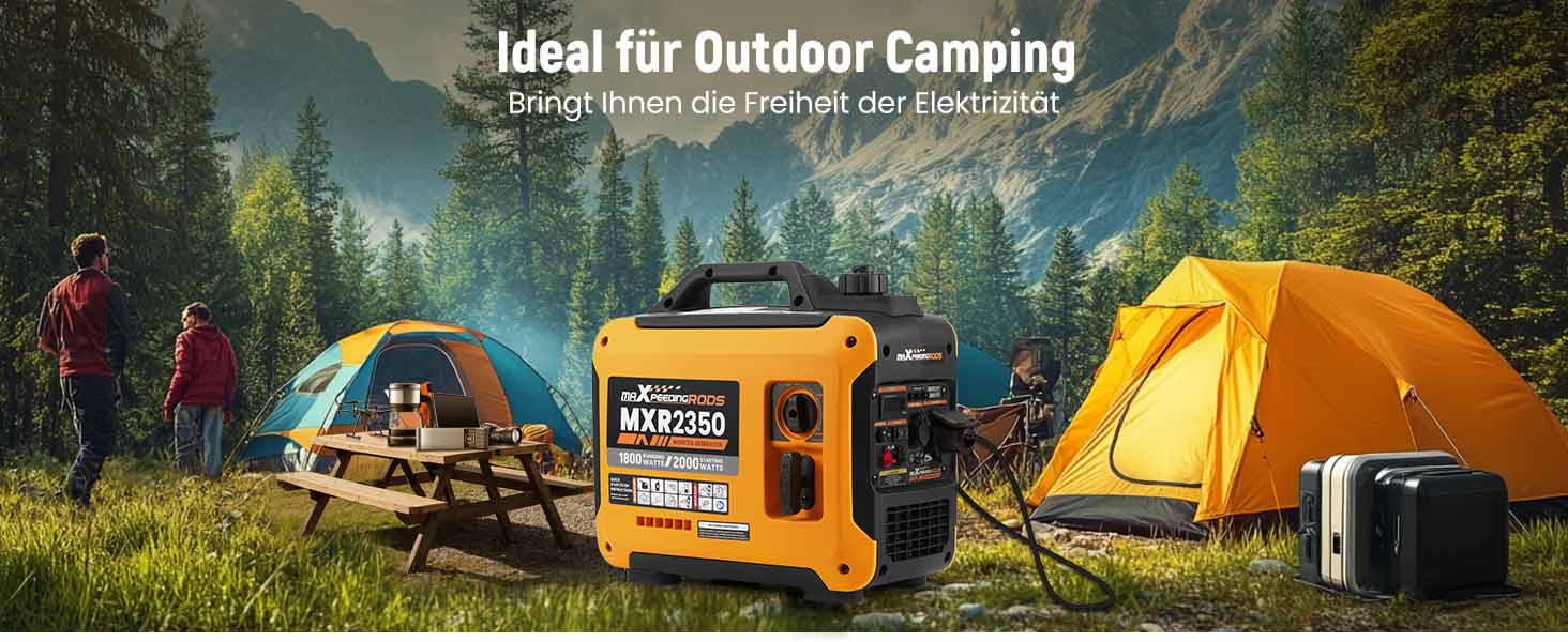 Інверторний генератор maXpeedingrods 2000W, бензиновий, 4-тактний з USB та 230V, цифровий дисплей, компактний, для кемпінгу та подорожей