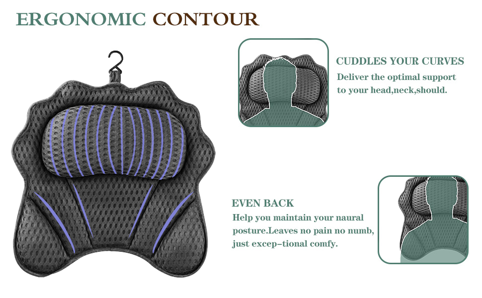 Подушка для ванни RUVINCE ергономічна, з підтримкою голови, шиї, плечей та спини, 4D, з 6 присосками, 43x44 см