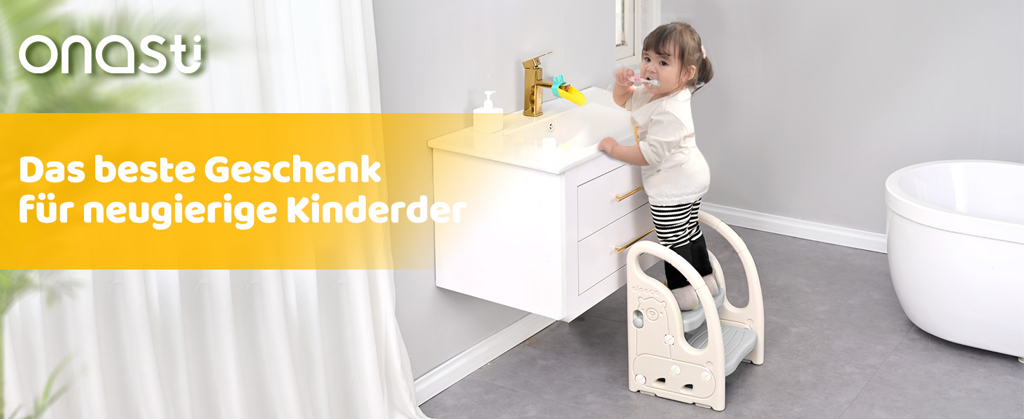 Триттхокер для дітей Onasti 2 сходинки, регульована висота, сірий. Зручний триттхокер для малюків 1.5-5 років