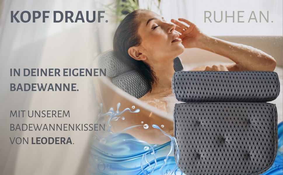 Подушка для ванни з присосками, сіра - ергономічна підкладка під голову у ванну