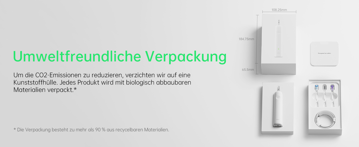 Електрична зубна щітка Laifen Wave: звукова, з вібрацією та осциляцією, 3 насадки, IPX7, біла (ABS)