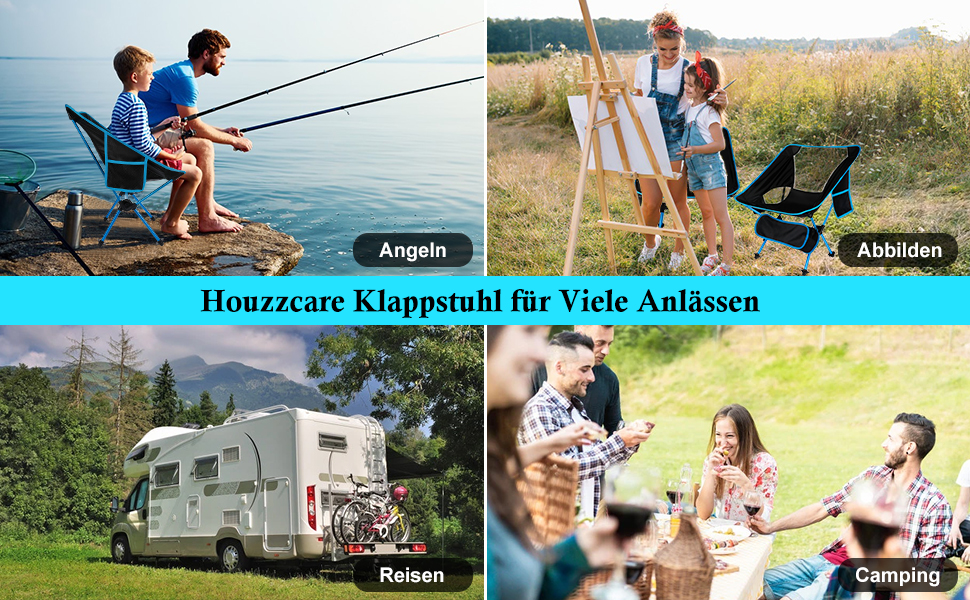 Крісло для кемпінгу Houzzcare, надлегке складане крісло, садове крісло, складаний стілець, портативне крісло для кемпінгу - Максимальне навантаження 150 кг - ідеально підходить для пляжу, риболовлі, піших прогулянок, пікніків