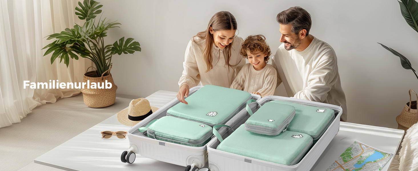 Набір органайзерів для подорожей у валізу з компресією, 8 водонепроникних пакувальних кубів для ручної поклажі та рюкзака, зелений колір