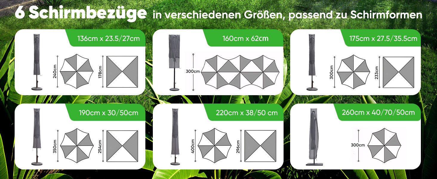 Захисний чохол для парасольки від сонця, сірий (220 x 30/50 см)