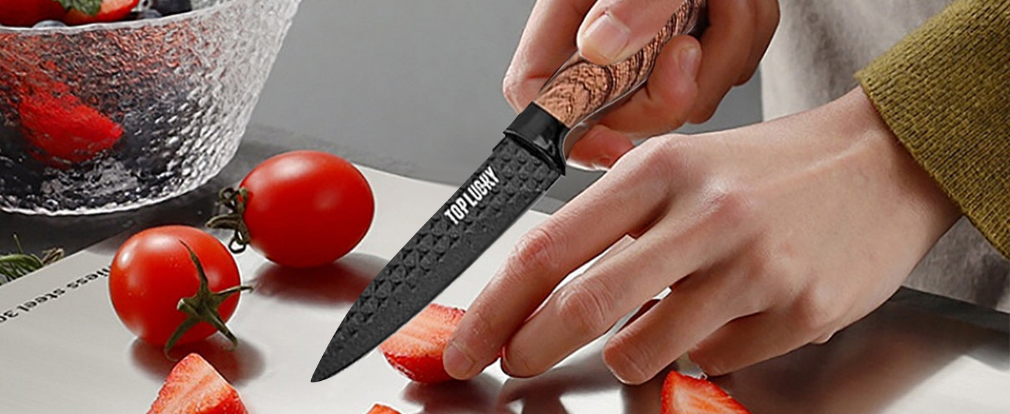 Набір кухонних ножів, 6 предметів, чорний, гострий, з антипригарним покриттям, нержавіюча сталь, з підставкою (Khaki)