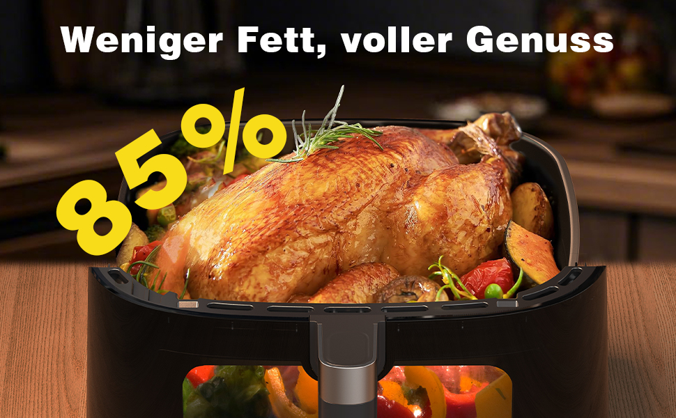 Фритюрниця гарячим повітрям XXL 2350W - Airfryer з 9 програмами, LED дисплеєм, функцією підігріву та металевим корпусом (9L)