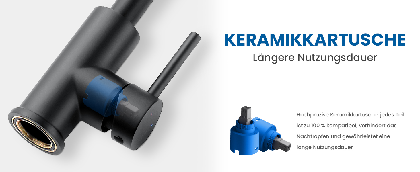 Чорний змішувач для ванної/кухні Auralum з поворотним гусаком 360°, з нержавіючої сталі, з підключенням 60 см, однорідний