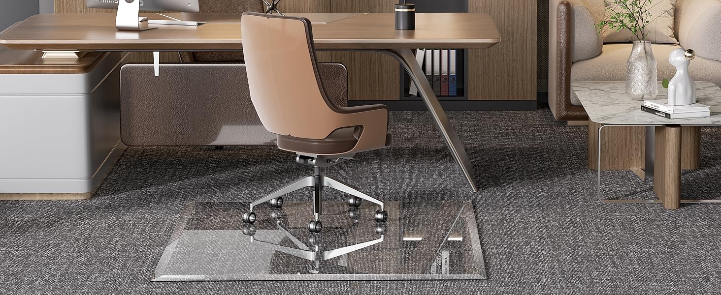 Захисна підкладка під офісний стілець з прозорого скла, 121 x 91 см, з заокругленими краями, для захисту підлоги, підходить для килимових та дерев'яних підлог