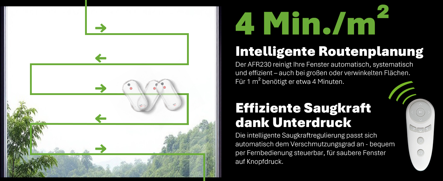 Робот для миття вікон AFR230 з подвійним розпиленням, інтелектуальною навігацією та пультом дистанційного керування, для внутрішніх та зовнішніх вікон, об'єм бака 60 мл, сумка для зберігання, 8 ганчірок