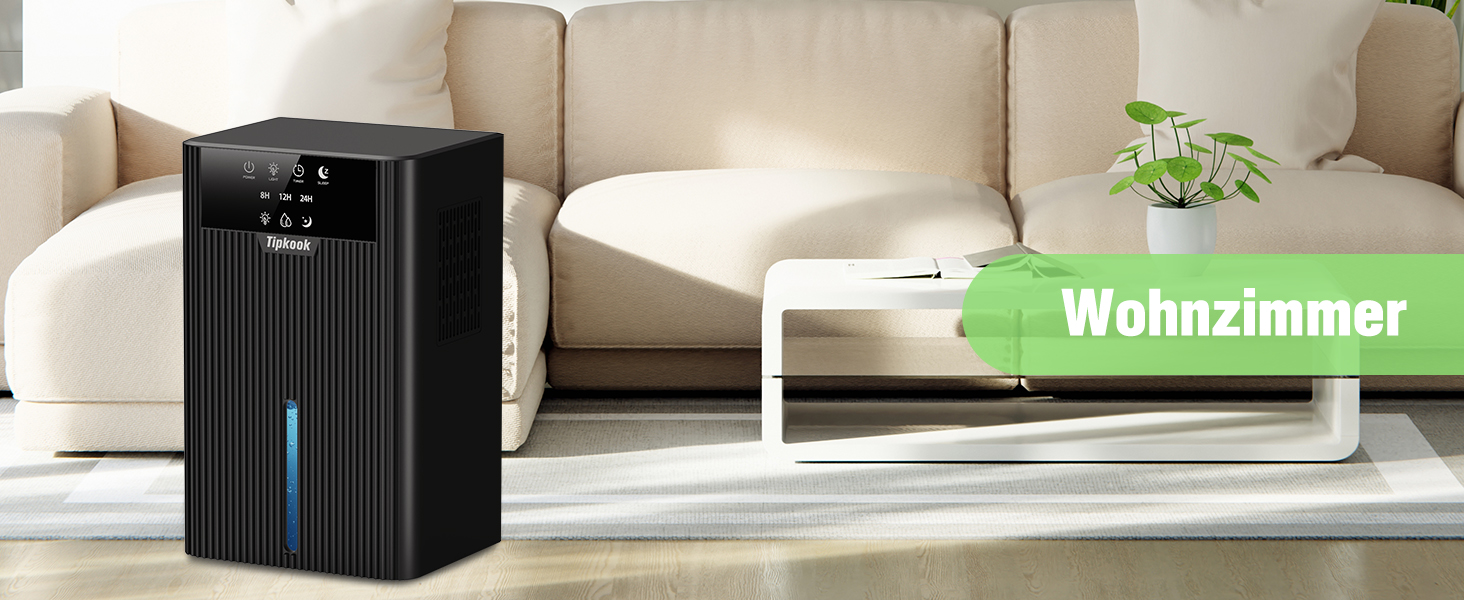 Електричний осушувач повітря Tipkook 2400 мл з автоматичним розморожуванням, 10 кольорів підсвічування, таймер 8/12/24 год, 35 дБ, портативний для ванної, спальні, кухні, шафи (новий, чорний)