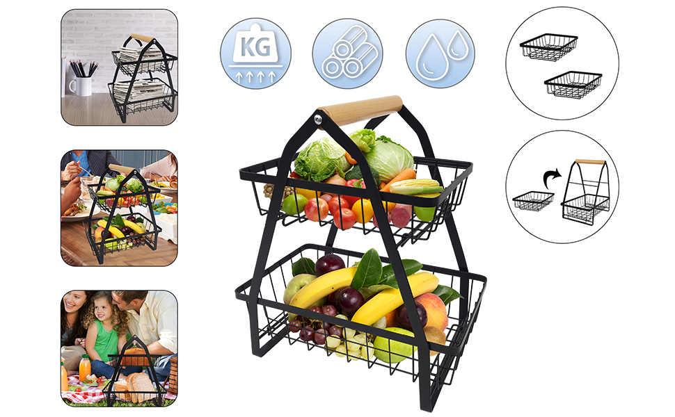 Х ярусна фруктова етажерка, 27x17x30см, кошик для фруктів, прикраса для кухні, овочі, фрукти, закуски (чорна), 360 2-
