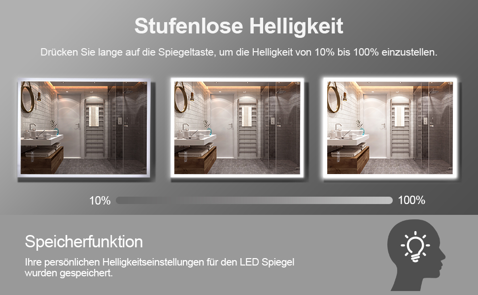 Дзеркало для ванної кімнати Furduzz LED, 70x50 см з підсвічуванням, сенсорним вимикачем, 3 кольори світла, регулювання яскравості, антизапарник, пам'ять налаштувань