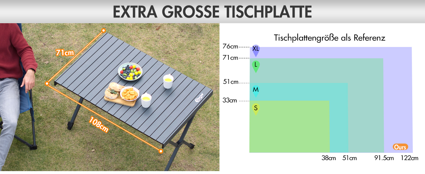 Складаний кемпінговий стіл PORTAL з регулюванням висоти, алюмінієвий, 108 x 71 см, легкий стіл для пікніка, саду та подорожей, чорний