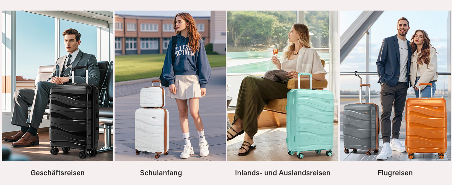 KONO Чемодан середнього розміру 65 см з поліпропілену з TSA замком, 65x46x26.5 см (Крем-білий)