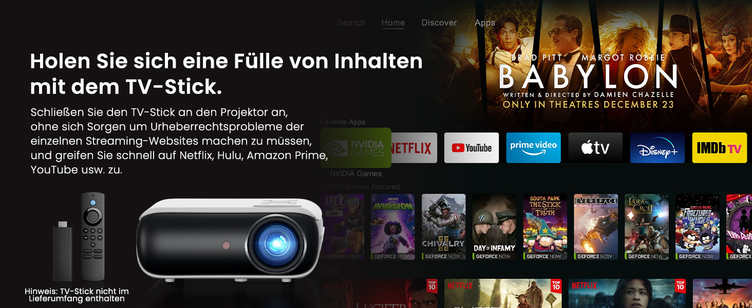 Проектор HAPPRUN Mini Beamer 4K H1: 1080P, Bluetooth, портативний, для дому та кінотеатру