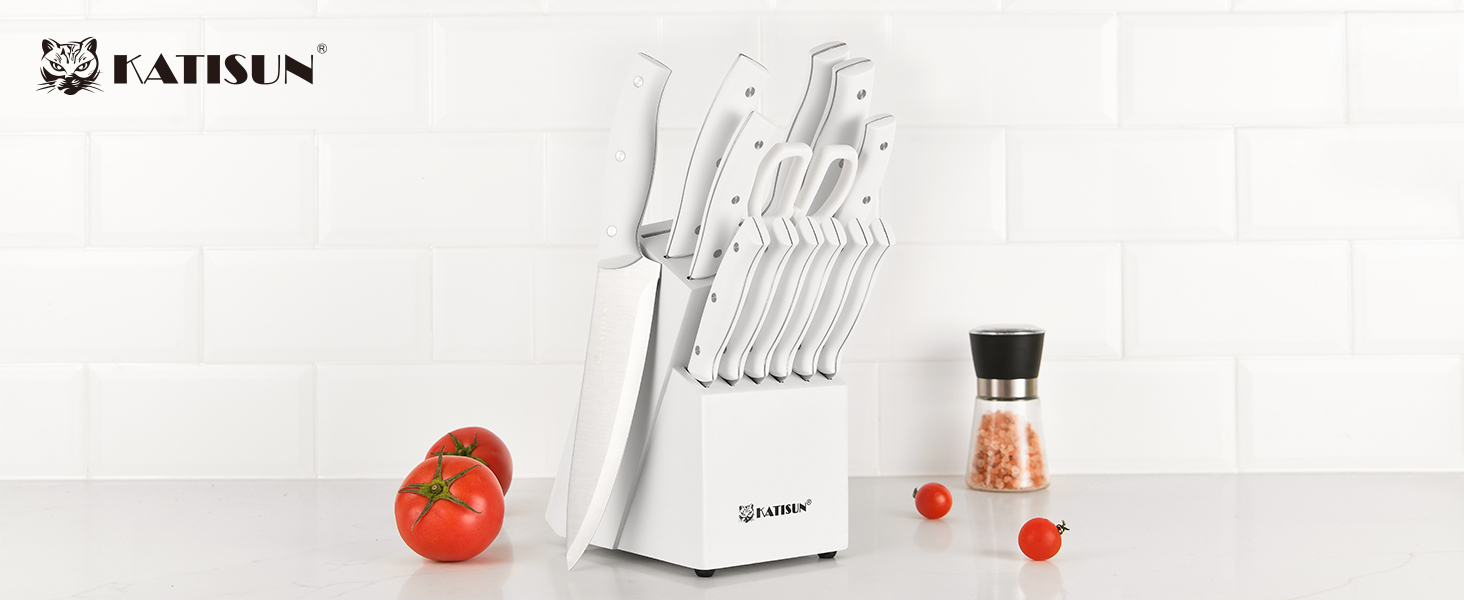 Набір ножів 15 предметів: ніжний блок з самозаточкою, набір кухонних ножів з нержавіючої сталі з ергономічними ручками, включаючи кухонний ніж, саторі та інші
