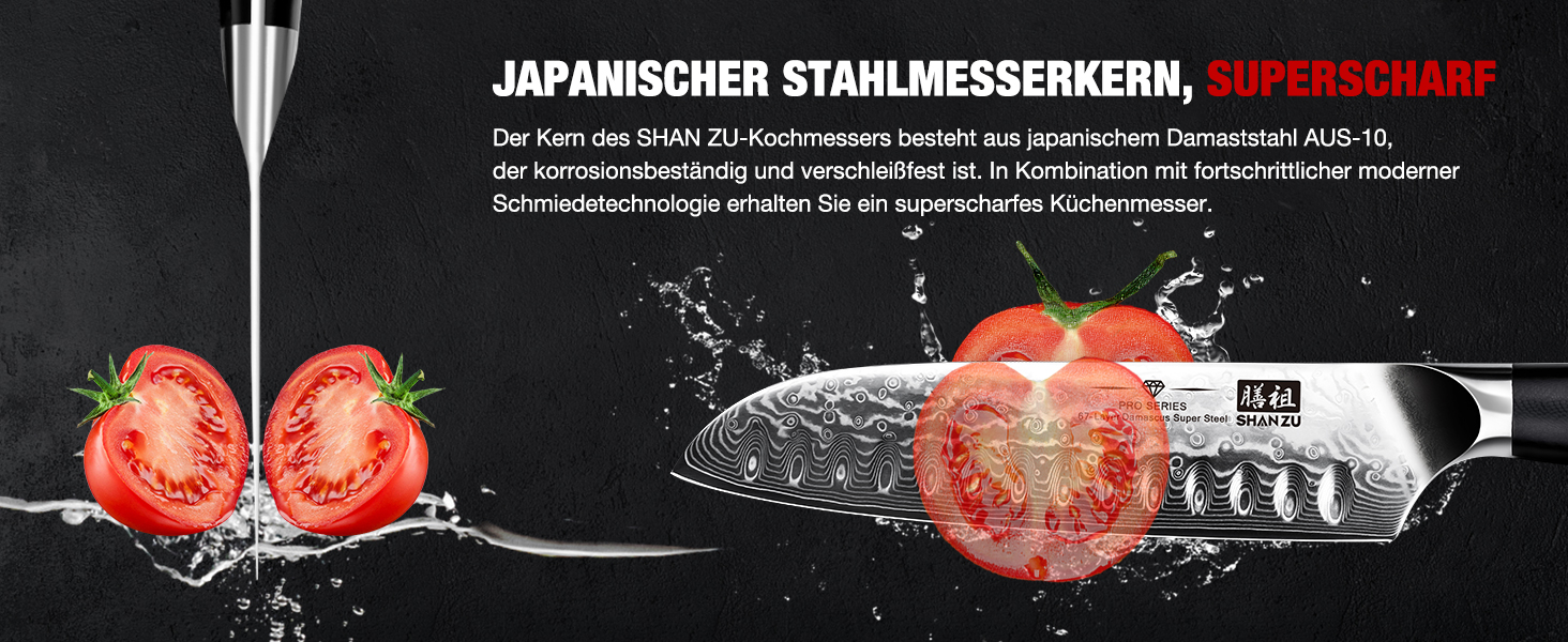 Ніж кухарський SHAN ZU Damast 20 см, 67 шарів дамаської сталі, серія PRO, з ручкою G10