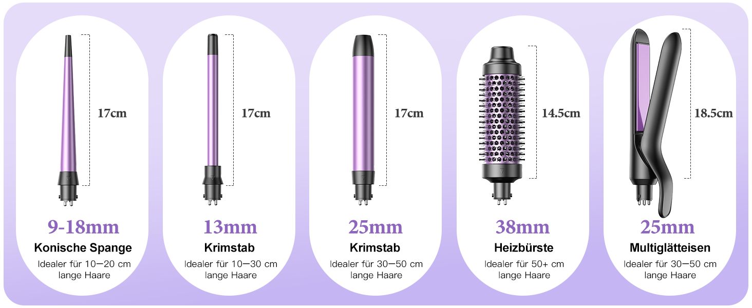 BESTOPE PRO Локкенстаб: Набір для створення локонів 5 в 1 з плойкою, термощіткою, 3 локонами (9mm-25mm) для великих локонів, 13 температур, керлером з термозахистом. Матова поверхня, рукавичка, затискач. Колір: Північне сяйво (Lila)
