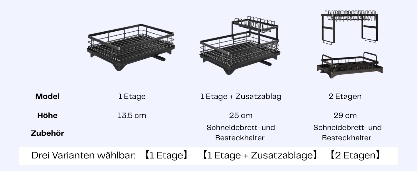 Сушарка для посуду нержавіюча сталь, 2-ярусна, з піддоном та відділенням для столових приборів, компактна для кухні