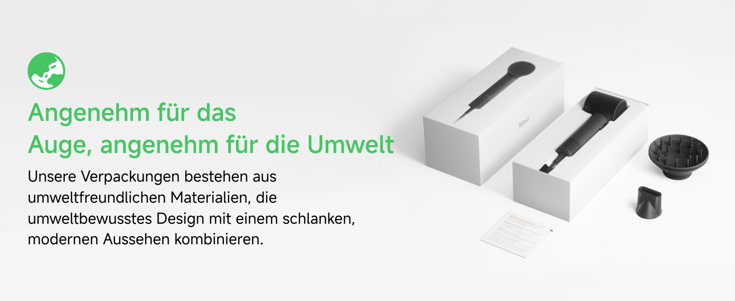 Високошвидкісний фен для волосся Laifen Neo з безщітоковим мотором 110 000 об/хв, 200 млн негативних іонів та 2 магнітними насадками, чорний