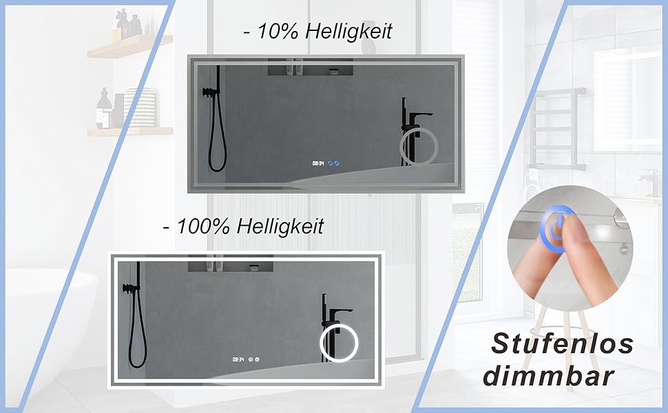 Дзеркало для ванної кімнати AQUABATOS LED 50x70 см з підсвічуванням, сенсорним вимикачем, регулюванням температури світла (6400K), IP44, CE, енергозберігаюче. Серія Essens