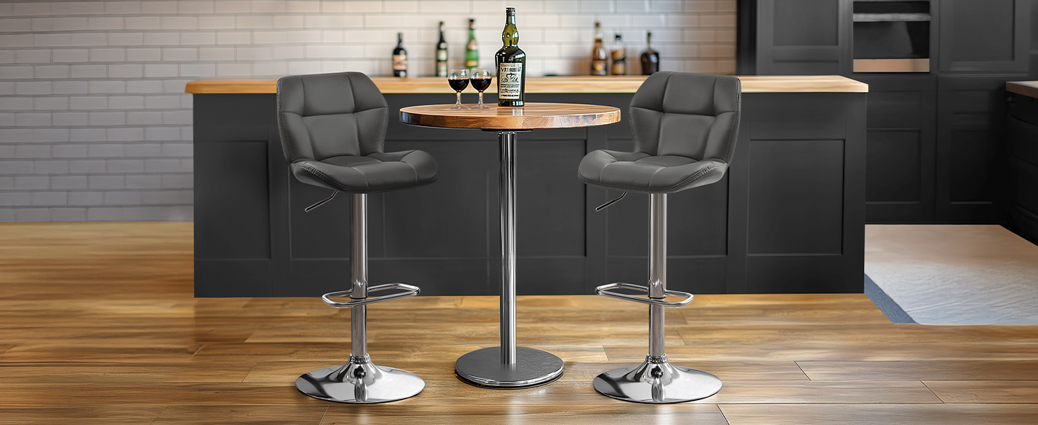 Барні стільці Yaheetech, комплект 2 шт, регульована висота, 360° обертання, з підніжкою, для кухні, чорний/сірий