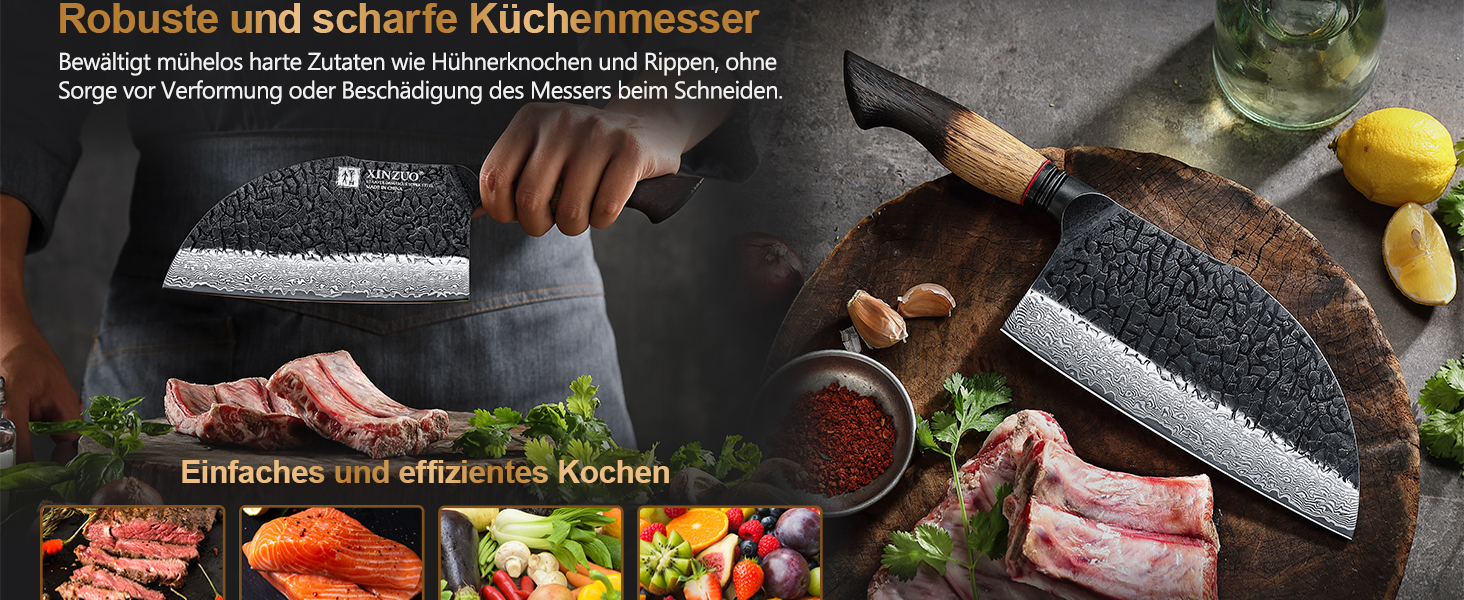 Ніж кухарський XINZUO Damaststahl 19,3 см з фінішною обробкою Hammer, професійний, з нержавіючої сталі Дамаск, з ергономічною ручкою з білого дуба, серія Mo