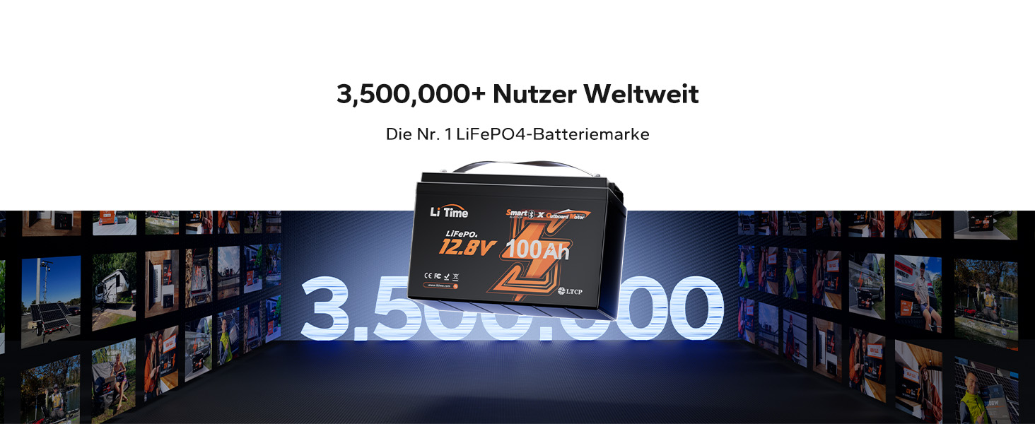 LiFePO4 акумулятор LiTime 12V 100Ah з Bluetooth для кемпінгу, житлових будинків та електромоторів човнів