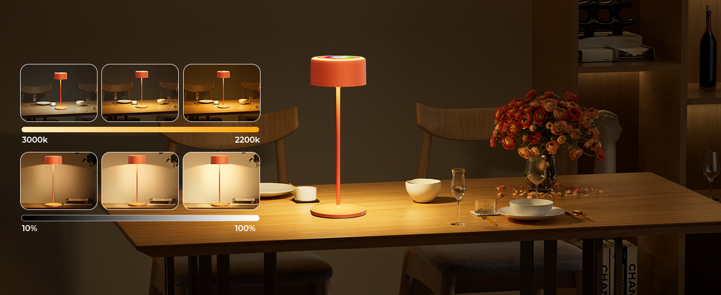 Бездротова LED-лампа TYEE на акумуляторі з регулюванням яскравості, 3000-6000K+RGB, USB-C, водонепроникна IP54, алюміній, для дому та вулиці (Оранжева)