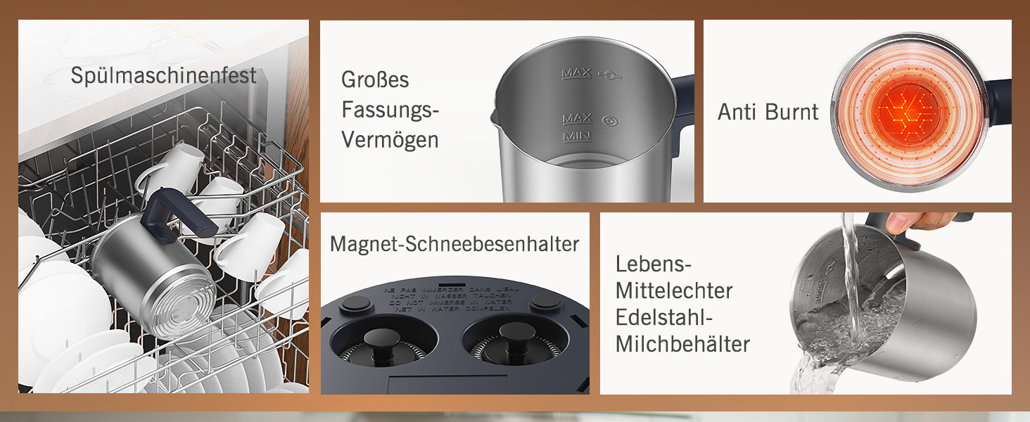 Електричний спінювач молока SIMPLETASTE 4-в-1: гарячий та холодний пінок, нагрів молока, какао, антипригарне покриття, автовимкнення, тиха робота, BPA-free, для капучіно та лате, темно-синій (безпечно мити в посудомийній машині та з запасним вінчиком)