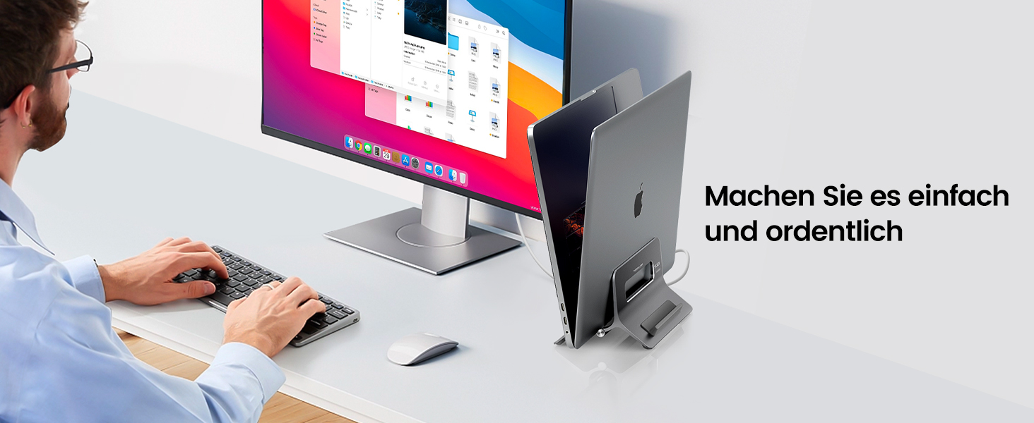 Підставка для ноутбука SODI вертикальна, автоматична, алюмінієва. Захист MacBook, MacBook Pro/Air, ноутбуків, планшетів, телефонів (Space Grey)