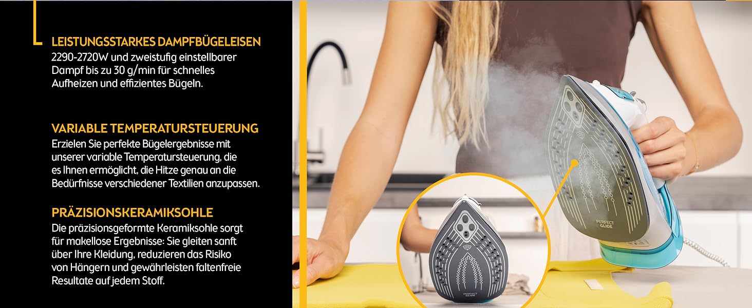 Пароочисник TZS First Austria I 2290-2720W | Керамічна підошва, Самоочищення, Вертикальна пара, Anti-Kalk, Сухе прасування, 0,3л резервуар, 1,2 кг, Чорний/Білий