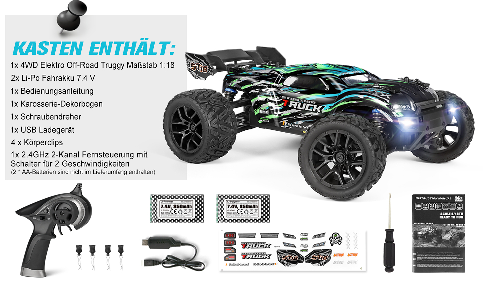 Радіокерований позашляховик HBX 1:18 4WD 36+ км/год Monster Truck RC Truggy Водонепроникний RTR