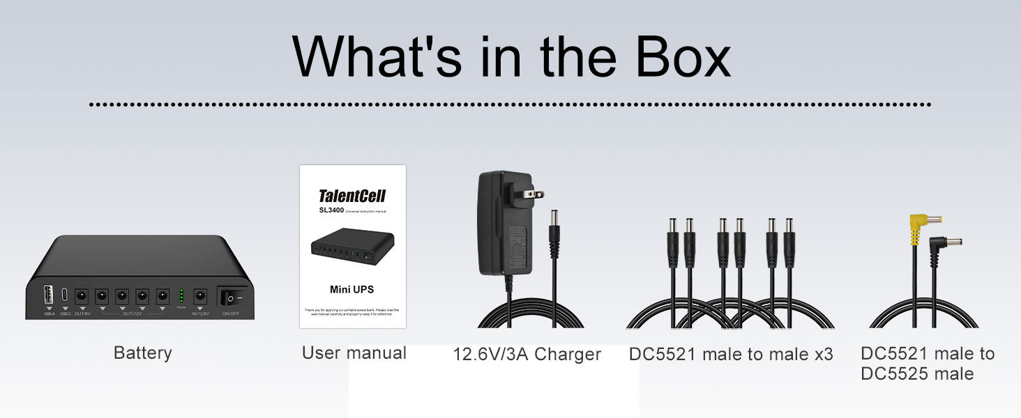 TalentCell Mini USV 27000mAh: Джерело безперебійного живлення з літій-іонним акумулятором 98Wh, 12V/9V/5V вихід для LED-освітлення, камер, смартфонів