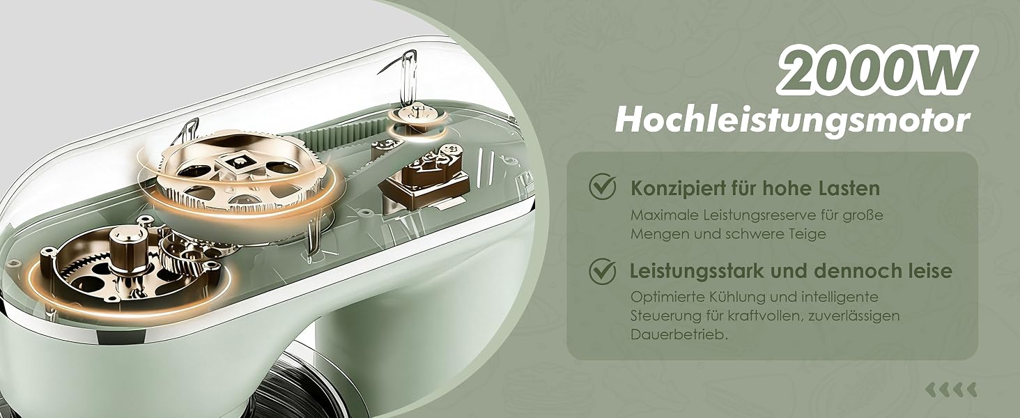 Кухонний комбайн-міксер Kitchen in the box Fab-Serie 8л, потужність 2000Вт, 10 швидкостей, з насадками (вінчик, гак, міксер), Зелений