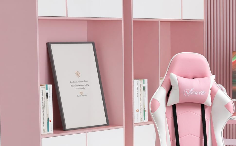 Ігрове крісло Vinsetto Ergonomic Gaming — ергономічний офісний стілець з підголівником, рожевий