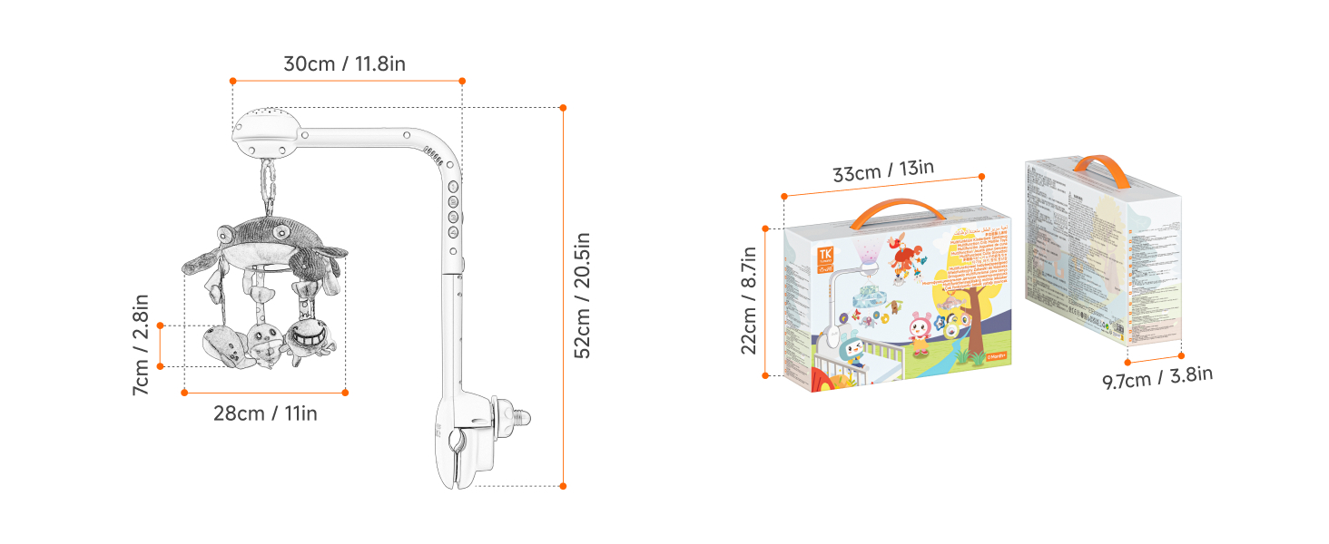 Мобіль для дитячої кроватки TUMAMA: музика, нічник, м'які іграшки, для немовлят 0-9 місяців