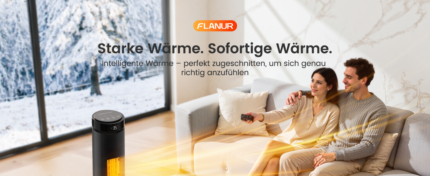 Електричний обігрівач 1500W з PTC-керамічним нагрівачем, портативний з термостатом та ECO-режимом, 4 режими, цифровий дисплей, таймер 12 годин, тихий (35dB), чорний (60см)